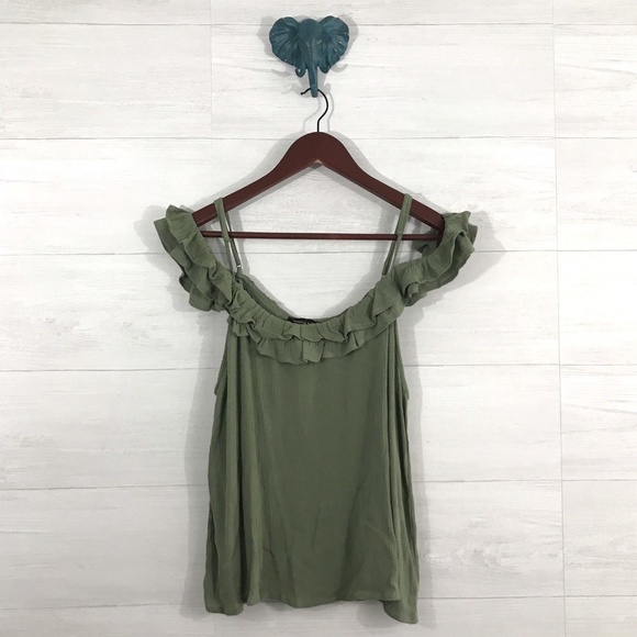 Kendall & Kylie Tops - Kendall & Kylie Olive Crinkle Off Shoulder Tank